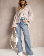 jumelle Cardigan Gri-Roz cu nasturi decorat cu dungi Nevessa