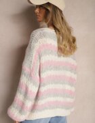 jumelle Cardigan Gri-Roz cu nasturi decorat cu dungi Nevessa