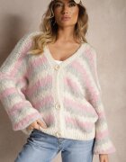 jumelle Cardigan Gri-Roz cu nasturi decorat cu dungi Nevessa