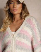 jumelle Cardigan Gri-Roz cu nasturi decorat cu dungi Nevessa