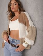 jumelle Cardigan Maro cu Amestec de Lână și Viscoză în Stil Patchwork Fesolinne