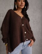 jumelle Cardigan Maro cu Lână și Mohair Croială Clasică cu Decolteu în V Avelmio