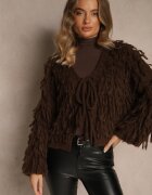jumelle Cardigan Maro cu legătură și franjuri cu amestec de lână și viscoză Tiseana