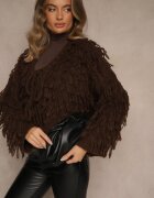 jumelle Cardigan Maro cu legătură și franjuri cu amestec de lână și viscoză Tiseana