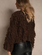 jumelle Cardigan Maro cu legătură și franjuri cu amestec de lână și viscoză Tiseana