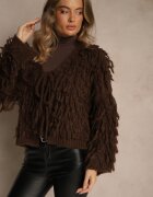 jumelle Cardigan Maro cu legătură și franjuri cu amestec de lână și viscoză Tiseana