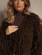 jumelle Cardigan Maro cu legătură și franjuri cu amestec de lână și viscoză Tiseana