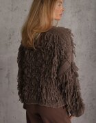 jumelle Cardigan Maro deschis cu Legătură și Franjuri cu Amestec de Lână și Viscoză Tiseana