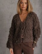 jumelle Cardigan Maro deschis cu Legătură și Franjuri cu Amestec de Lână și Viscoză Tiseana