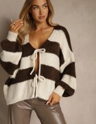 jumelle Cardigan Maro Supradimensionat în dungi cu cordon cu un amestec de lână și viscoză Retile