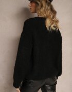 jumelle Cardigan Negru cu Lână Bumbac și Viscoză Decorat cu Legătură Lilassea
