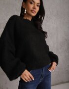 jumelle Cardigan Negru din Lână Croi Oversize cu Funde Legate Elearina