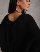 jumelle Cardigan Negru din Lână Croi Oversize cu Funde Legate Elearina
