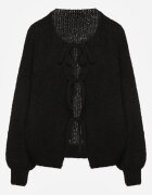 jumelle Cardigan Negru din Lână Croi Oversize cu Funde Legate Elearina