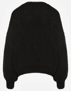 jumelle Cardigan Negru din Lână Croi Oversize cu Funde Legate Elearina