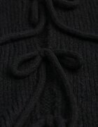 jumelle Cardigan Negru din Lână Croi Oversize cu Funde Legate Elearina