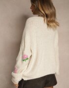 jumelle Cardigan oversize bej deschis cu adaos de lână floral Nelenesa