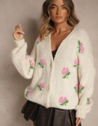 jumelle Cardigan oversize bej deschis cu adaos de lână floral Nelenesa