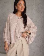 jumelle Cardigan oversize cu adaos de lână și mâneci batwing Nelias Bej