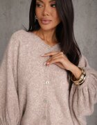 jumelle Cardigan oversize cu adaos de lână și mâneci batwing Nelias Bej