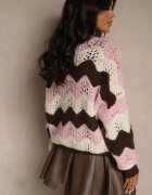jumelle Cardigan Roz cu Amestec de Lână și Viscoză cu Textură Ajurată Esina