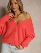 jumelle Cardigan Roz cu Lână și Mohair cu Croială Clasică cu Decolteu în V Avelmio