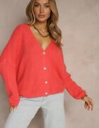 jumelle Cardigan Roz cu Lână și Mohair cu Croială Clasică cu Decolteu în V Avelmio