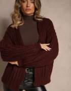 jumelle Cardigan supradimensionat bordeaux fără închidere cu adaos de lână și viscoză Titanesa