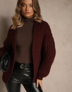 jumelle Cardigan supradimensionat bordeaux fără închidere cu adaos de lână și viscoză Titanesa