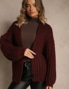 jumelle Cardigan supradimensionat bordeaux fără închidere cu adaos de lână și viscoză Titanesa