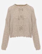 jumelle Cardigan tip batwing cu închidere tip cravată cu model ajurat și adaos de lână Paleris Bej