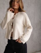 jumelle Cardigan tip batwing cu închidere tip cravată cu model ajurat și adaos de lână Paleris Bej