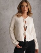 jumelle Cardigan tip batwing cu închidere tip cravată cu model ajurat și adaos de lână Paleris Bej