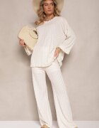 jumelle Compleu Bej cu Pantaloni cu Croială Largă și Bluză cu Mânecă Lungă Caniffia