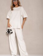 jumelle Compleu Bej deschis din bumbac Tricou cu decupaje și Pantaloni largi Elpiola