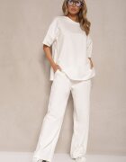 jumelle Compleu Bej deschis din bumbac Tricou cu decupaje și Pantaloni largi Elpiola