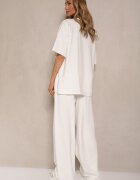 jumelle Compleu Bej deschis din bumbac Tricou cu decupaje și Pantaloni largi Elpiola
