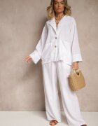 jumelle Compleu de costum Alb Sacou cu buzunare și Pantaloni largi Tasvanis
