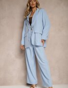 jumelle Compleu de costum albastru cu sacou legat și pantaloni drepți Tilinne