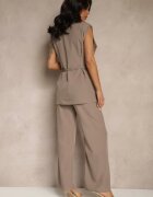 jumelle Compleu de costum bej închis Vestă cu legătură și Pantaloni largi Davielis