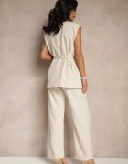 jumelle Compleu De costum Bej Vestă cu Legătură și Pantaloni cu Croială Largă Davielis