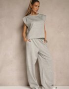 jumelle Compleu Gri din Viscoză Pantaloni Largi și Tricou cu Umeri Buretați Neidra