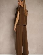 jumelle Compleu Maro din Viscoză cu Pantaloni Largi și Tricou cu Umeri Întăriți Neidra