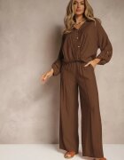 jumelle Compleu Maro din Viscoză stil oversize Pantaloni Lari și Cămașă Lejeră cu Nasturi Natinne