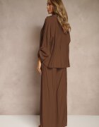 jumelle Compleu Maro din Viscoză stil oversize Pantaloni Lari și Cămașă Lejeră cu Nasturi Natinne