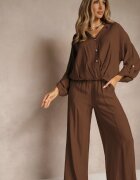 jumelle Compleu Maro din Viscoză stil oversize Pantaloni Lari și Cămașă Lejeră cu Nasturi Natinne