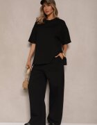 jumelle Compleu Negru din Bumbac Tricou cu Decupaje și Pantaloni cu Croială Largă Elpiola