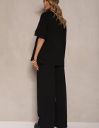 jumelle Compleu Negru din Bumbac Tricou cu Decupaje și Pantaloni cu Croială Largă Elpiola