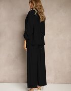 jumelle Compleu Negru din Viscoză Stil Oversize Pantaloni Largi și Cămașă Largă cu Nasturi Natinne
