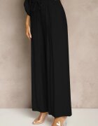 jumelle Compleu Negru din Viscoză Stil Oversize Pantaloni Largi și Cămașă Largă cu Nasturi Natinne